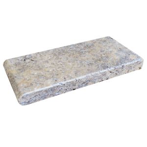 Silver Travertine 4X12 Hon / UF / Tumbled / One Short Side Bull Nose