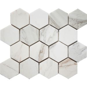 FREE SHIPPING - Calacatta Gold 3" Hexagon Polished Mosaic Tile