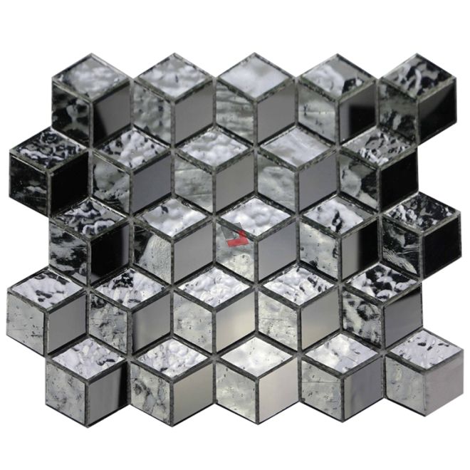 Silver Cube 12x12 3D Glass Diamond Mosaic